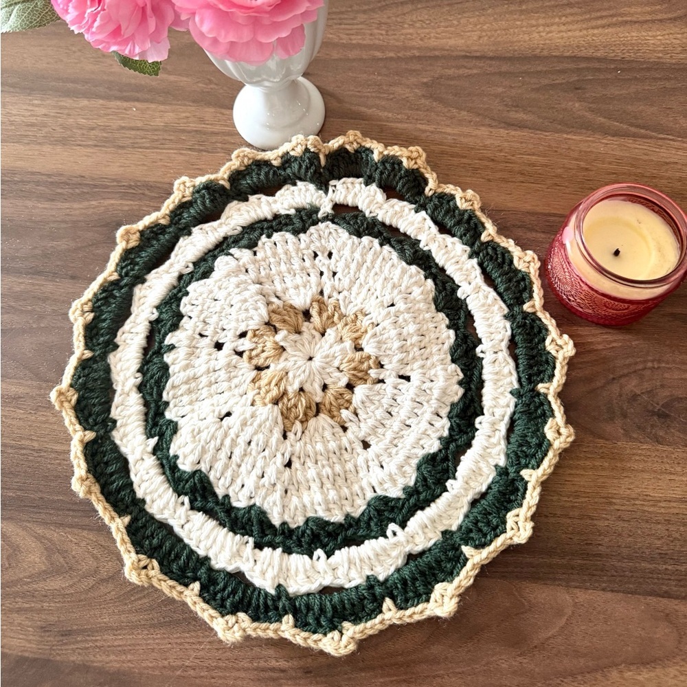 Handmade Crochet Coaster | 11x11 Inch Decorative Crochet Doily | Farmhouse